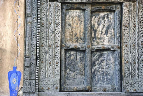 New Mexico, Santa Fe Old doorway Black Ornate Wood Framed Art Print with Double Matting by OBrien, Jay