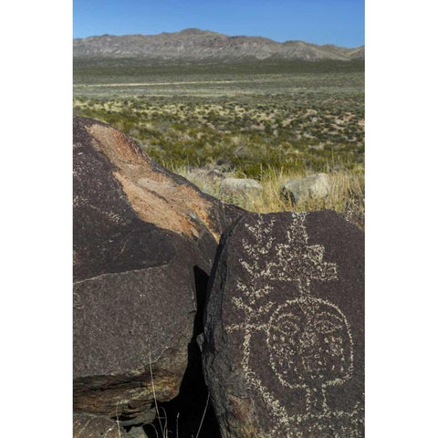 New Mexico, Petroglyph etchings on rock Black Modern Wood Framed Art Print by Paulson, Don