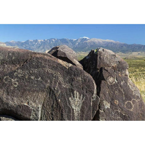 New Mexico, Three Rivers Petroglyph etchings Black Modern Wood Framed Art Print by Paulson, Don