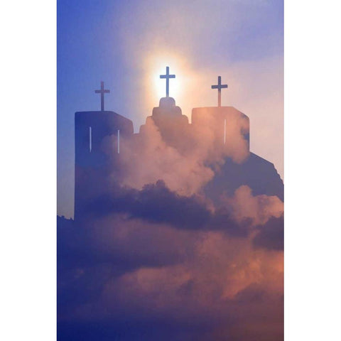 New Mexico, Taos Composite of church and clouds Black Modern Wood Framed Art Print by Zuckerman, Jim