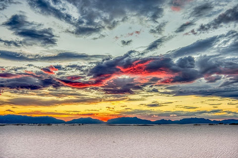 USA- New Mexico- White Sands National Park. Sunset over desert and San Andres Mountains. Black Ornate Wood Framed Art Print with Double Matting by Jaynes Gallery