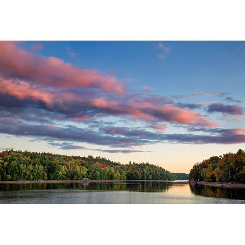 USA-New York-Adirondacks Autumn sunset on Indian Lake Black Modern Wood Framed Art Print with Double Matting by Collins, Ann