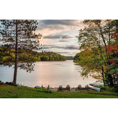 USA-New York-Adirondacks End of the season at private beach on Indian Lake White Modern Wood Framed Art Print by Collins, Ann