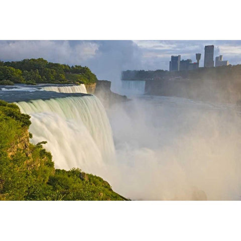 NY, Niagara Falls American Falls in foreground Black Modern Wood Framed Art Print by Lord, Fred
