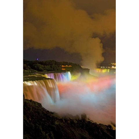 NY, Niagara Falls Waterfalls and mist at night Black Modern Wood Framed Art Print with Double Matting by Lord, Fred