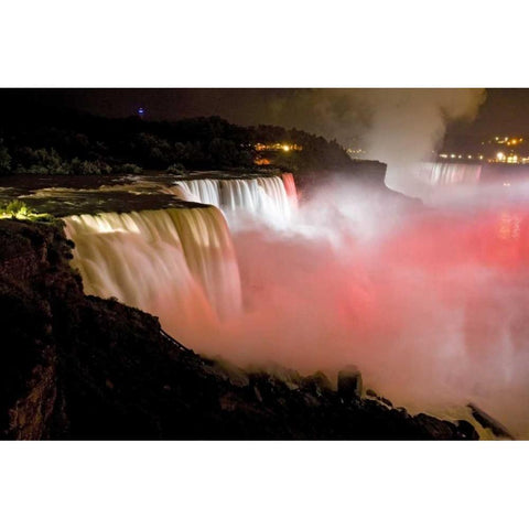 NY, Niagara Falls Twilight of the waterfalls White Modern Wood Framed Art Print by Lord, Fred