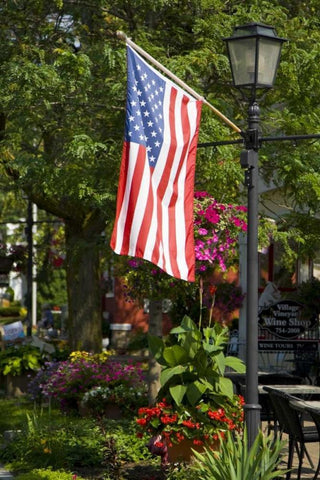 NY, Lewiston American flag attached to lamp post Black Ornate Wood Framed Art Print with Double Matting by Lord, Fred