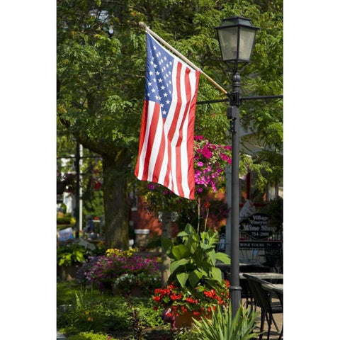 NY, Lewiston American flag attached to lamp post Gold Ornate Wood Framed Art Print with Double Matting by Lord, Fred