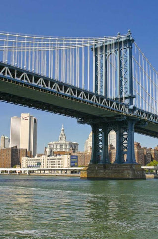 NY, New York City Manhattan Bridge and Manhattan White Modern Wood Framed Art Print with Double Matting by Lord, Fred