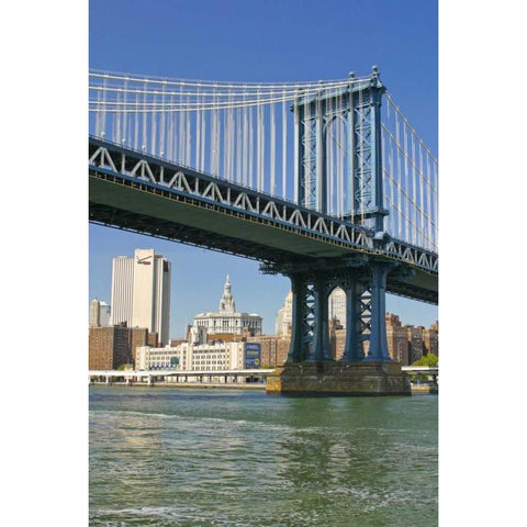 NY, New York City Manhattan Bridge and Manhattan Black Modern Wood Framed Art Print with Double Matting by Lord, Fred