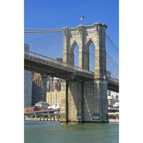 NY, New York City Brooklyn Bridge and Manhattan White Modern Wood Framed Art Print by Lord, Fred