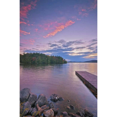 New York, Inlet Pier walkway into Seventh Lake White Modern Wood Framed Art Print by OBrien, Jay