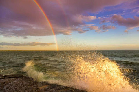 NY, Lake Ontario, Clarks Point Double rainbow Black Ornate Wood Framed Art Print with Double Matting by Lord, Fred