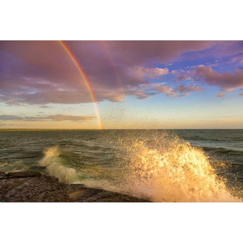 NY, Lake Ontario, Clarks Point Double rainbow Black Modern Wood Framed Art Print by Lord, Fred