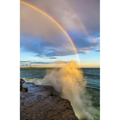 NY, Lake Ontario, Clarks Point Double rainbow Black Modern Wood Framed Art Print with Double Matting by Lord, Fred