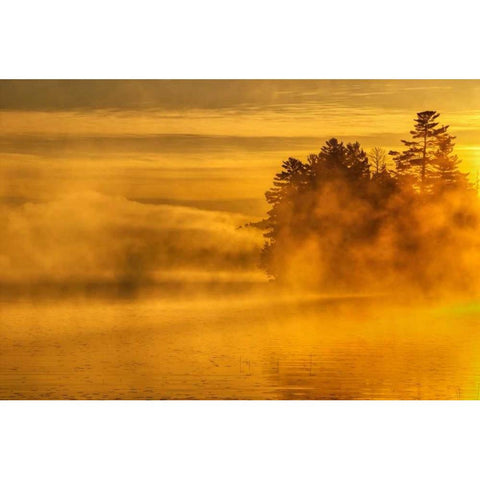 New York, Adirondack Mts Mist on Raquette Lake White Modern Wood Framed Art Print by OBrien, Jay