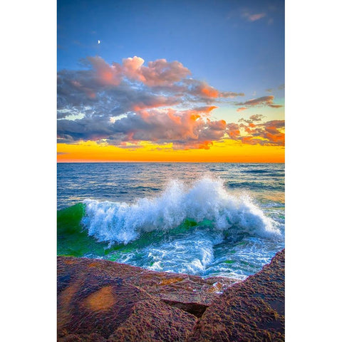 USA-New York-Lake Ontario Sunset waves on rocky shoreline Black Modern Wood Framed Art Print by Jaynes Gallery