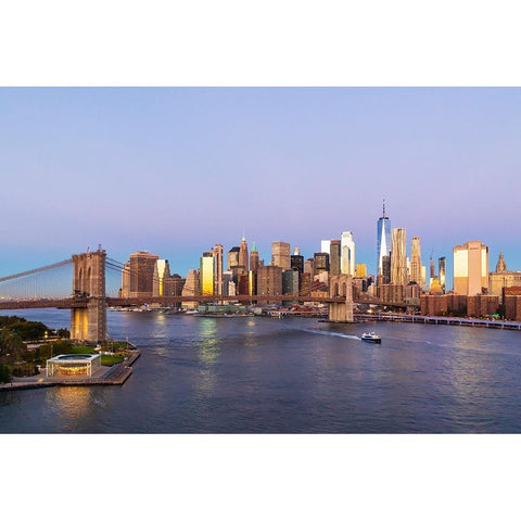 Manhattan-New York-USA Sunrise view of Manhattan and the Brooklyn Bridge Black Modern Wood Framed Art Print by Wilson, Emily M.