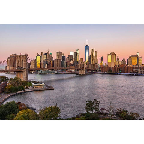 Manhattan-New York-USA Sunrise view of Manhattan and the Brooklyn Bridge Black Modern Wood Framed Art Print with Double Matting by Wilson, Emily M.