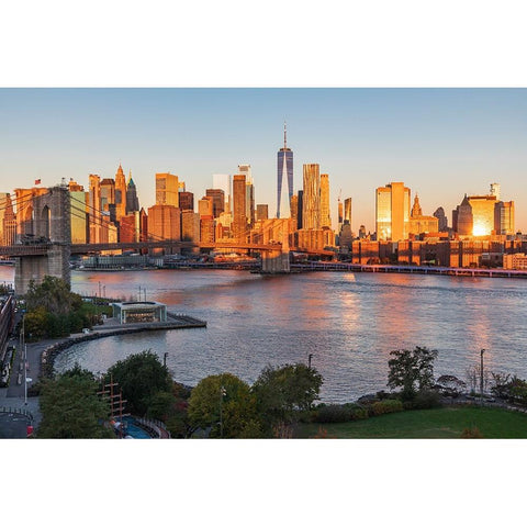 Manhattan-New York-USA Sunrise view of Manhattan and the Brooklyn Bridge Black Modern Wood Framed Art Print with Double Matting by Wilson, Emily M.