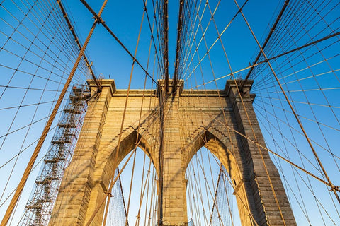 Manhattan-New York-USA Cables and tower on the Brooklyn Bridge White Modern Wood Framed Art Print with Double Matting by Wilson, Emily M.