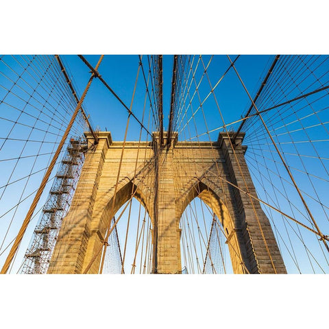 Manhattan-New York-USA Cables and tower on the Brooklyn Bridge Black Modern Wood Framed Art Print by Wilson, Emily M.