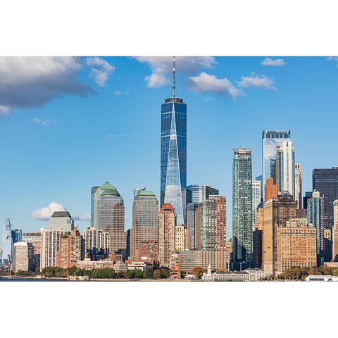 Manhattan-New York-USA The Lower Manhattan skyline Black Modern Wood Framed Art Print by Wilson, Emily M.
