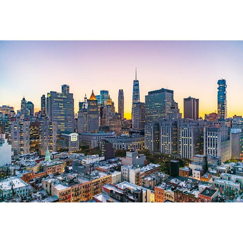 Manhattan-New York-USA Lights in the windows of skyscrapers at sunset Gold Ornate Wood Framed Art Print with Double Matting by Wilson, Emily M.