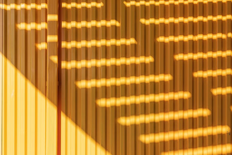Coney Island-Brooklyn-New York-USA Striped shadows on a yellow building Black Ornate Wood Framed Art Print with Double Matting by Wilson, Emily M.