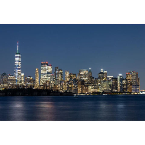 USA-New York New York City skyline at night White Modern Wood Framed Art Print by Looney, Hollice