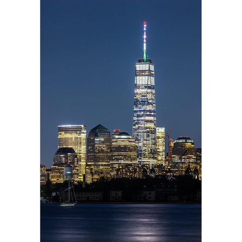 USA-New York New York City skyline at night Black Modern Wood Framed Art Print with Double Matting by Looney, Hollice