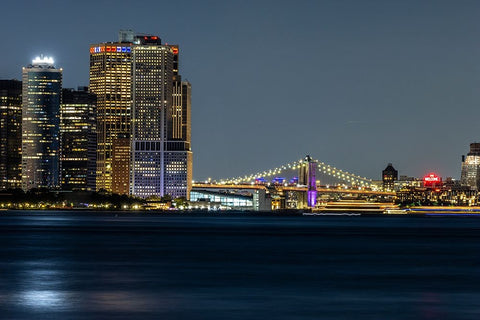 USA-New York New York City skyline at night Black Ornate Wood Framed Art Print with Double Matting by Looney, Hollice