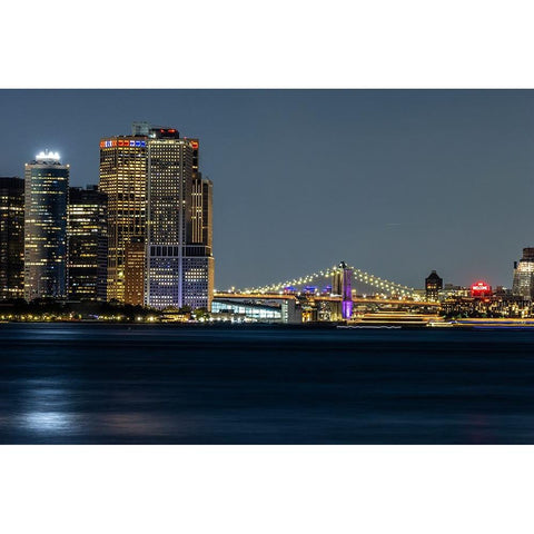 USA-New York New York City skyline at night Gold Ornate Wood Framed Art Print with Double Matting by Looney, Hollice