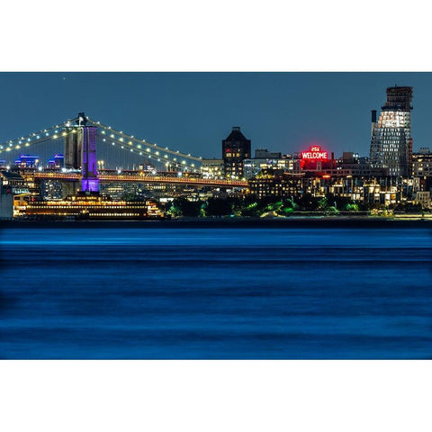 USA-New York New York City skyline at night Black Modern Wood Framed Art Print by Looney, Hollice