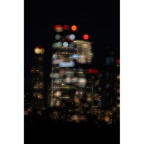USA-New York New York City skyline at night double exposure Gold Ornate Wood Framed Art Print with Double Matting by Looney, Hollice