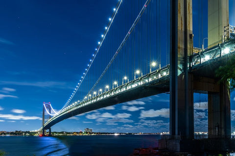 USA-New York The Verrazzano-Narrows Bridge Black Ornate Wood Framed Art Print with Double Matting by Looney, Hollice