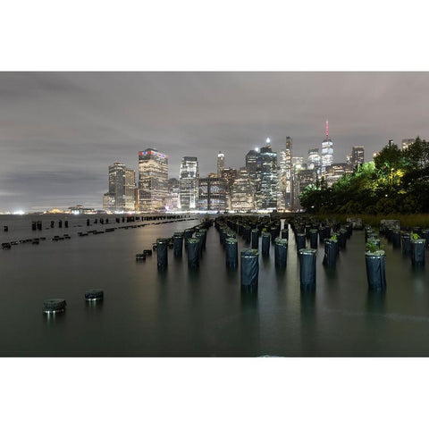 USA-New York New York City-downtown view from Pier 1 Gold Ornate Wood Framed Art Print with Double Matting by Looney, Hollice