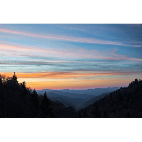 Sunrise-Oconaluftee River Valley-Great Smoky Mountains National Park-North Carolina White Modern Wood Framed Art Print by Jones, Adam