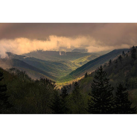 Sunrise view of Oconaluftee Valley-Great Smoky Mountains National Park-North Carolina Black Modern Wood Framed Art Print by Jones, Adam