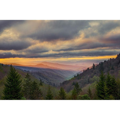Sunrise view of Oconaluftee Valley-Great Smoky Mountains National Park-North Carolina Black Modern Wood Framed Art Print by Jones, Adam
