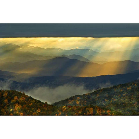 NC, Great Smoky Mts God Rays over mountains White Modern Wood Framed Art Print by Rotenberg, Nancy