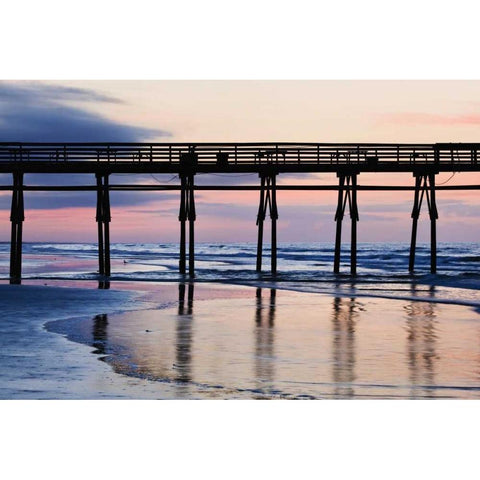 USA, North Carolina Sunset Beach pier at sunrise Black Modern Wood Framed Art Print with Double Matting by Flaherty, Dennis