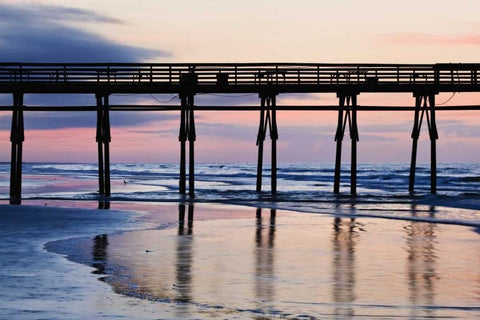 USA, North Carolina Sunset Beach pier at sunrise Black Ornate Wood Framed Art Print with Double Matting by Flaherty, Dennis