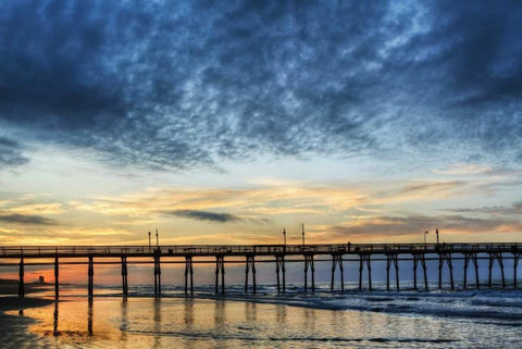 USA, North Carolina Sunset Beach pier at sunrise White Modern Wood Framed Art Print with Double Matting by Flaherty, Dennis