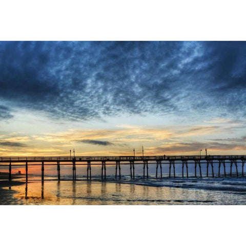 USA, North Carolina Sunset Beach pier at sunrise Black Modern Wood Framed Art Print by Flaherty, Dennis
