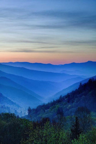 North Carolina Oconaluftee Overlook at sunrise White Modern Wood Framed Art Print with Double Matting by Flaherty, Dennis