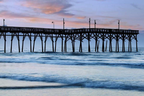 USA, North Carolina Sunrise at Sunset Beach pier Black Ornate Wood Framed Art Print with Double Matting by Flaherty, Dennis