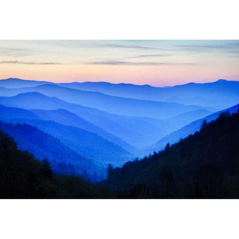 NC Sunrise at Oconoluftee Overlook Black Modern Wood Framed Art Print with Double Matting by Flaherty, Dennis