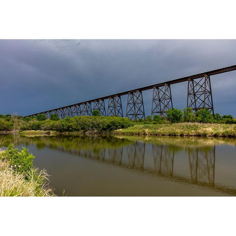 Hi-Line Railroad Bridge over the Sheyenne River in Valley City-North Dakota-USA Gold Ornate Wood Framed Art Print with Double Matting by Haney, Chuck