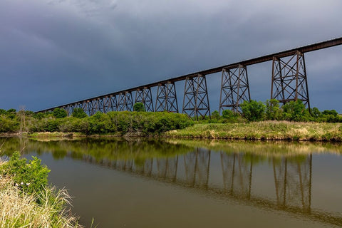 Hi-Line Railroad Bridge over the Sheyenne River in Valley City-North Dakota-USA Black Ornate Wood Framed Art Print with Double Matting by Haney, Chuck